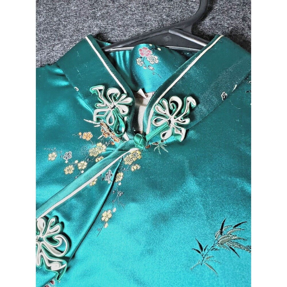 Silk Embroidered Mandarin Collar Top - Teal Green - Picture 5 of 16
